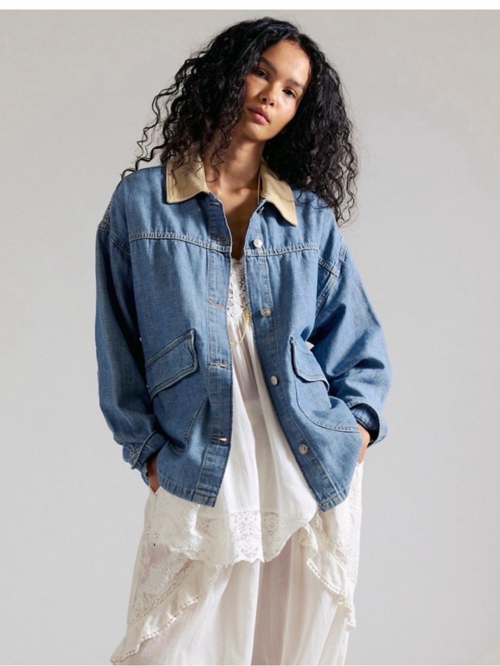 Free People “We The Free” Lemon Denim Jacket size Small